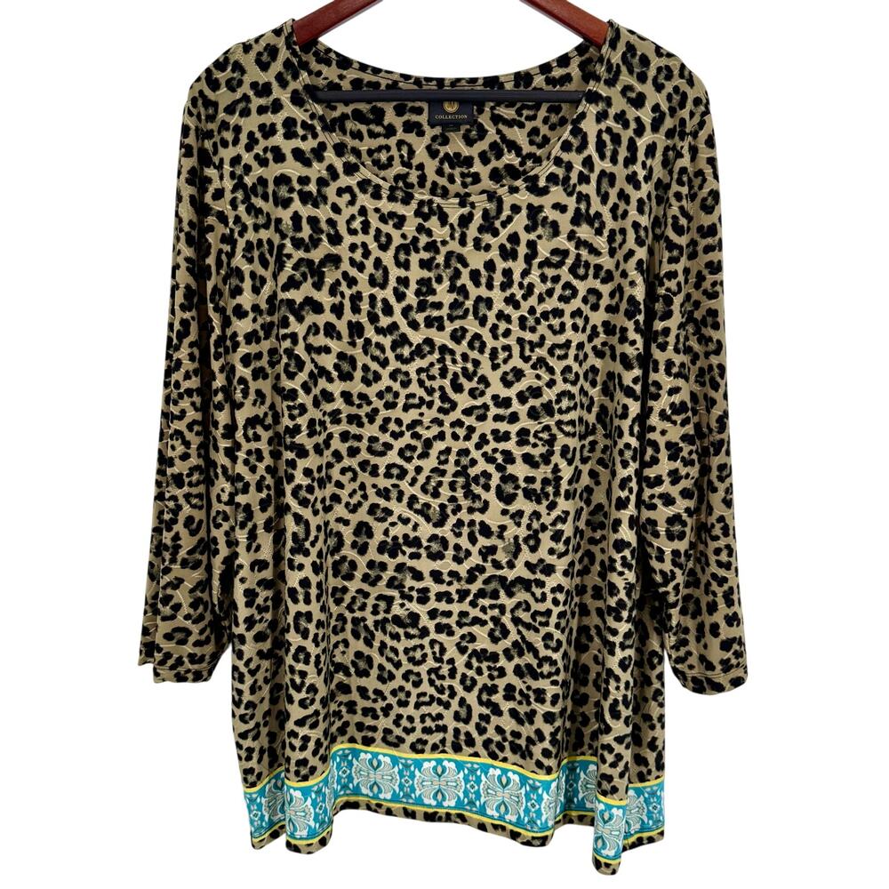 NEW NWOT JM Collection Plus Size 3X Brown Blue Super Stretch Blouse Shirt Top